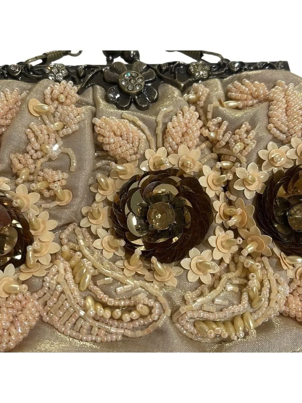 Vintage Sequin Beaded Chain Strap Bag gold Shimmer/peach/cream/